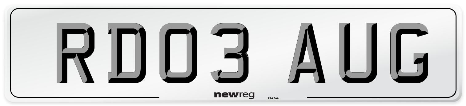 RD03 AUG Number Plate from New Reg